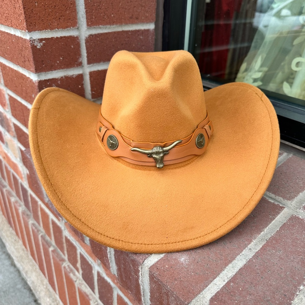 Brown Cowboy Hat with Bullhead Accent